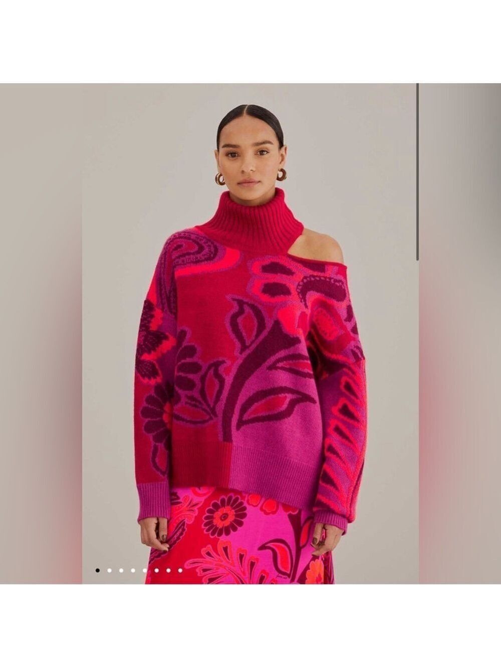Farm Rio Pink Bold Floral Knit Sweater